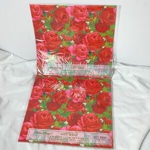 American Greetings Vintage Floral Gift Wrap with Red and Pink Roses 2 Squares